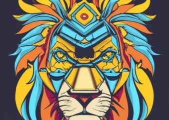 Create a t-shirt design featuring a majestic lion in a geometric style PNG File