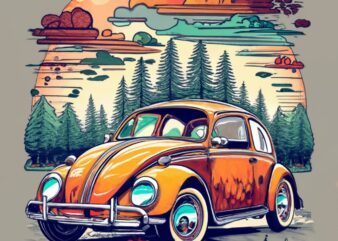 Create a visually stunning t-shirt design featuring a beautiful Volkswagen PNG File