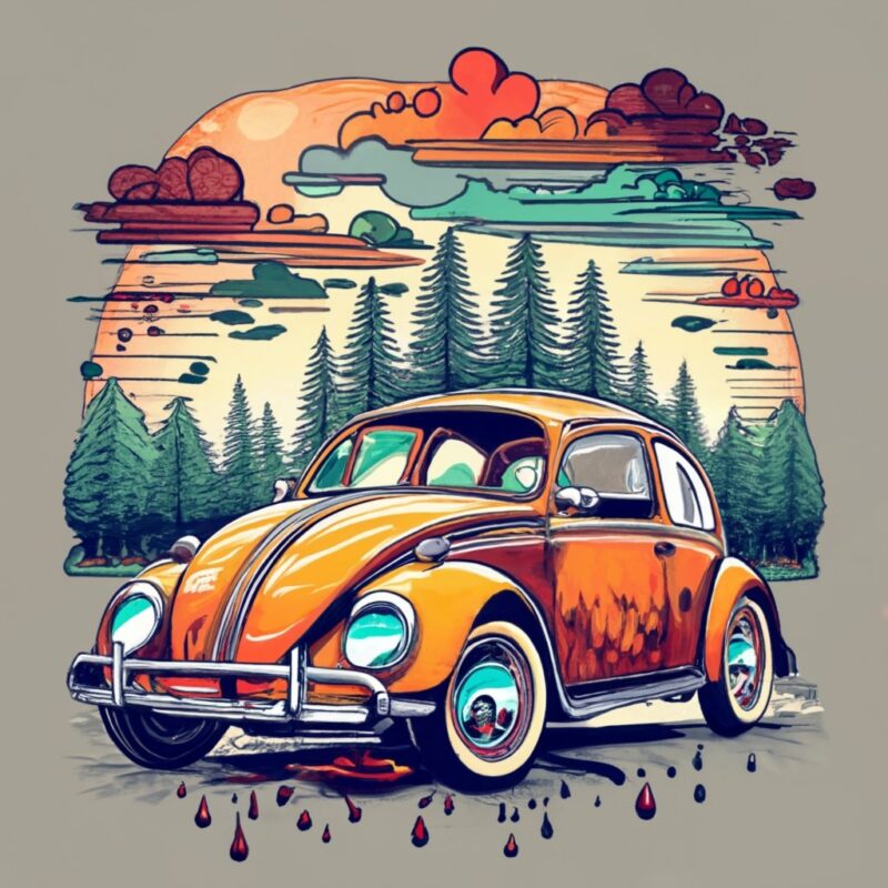 Create a visually stunning t-shirt design featuring a beautiful Volkswagen PNG File