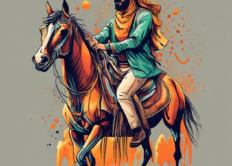 t-shirt design featuring a beautiful arabic men with horse, forest, a tree background. Infuse elements of anime for a unique twist. PNG File