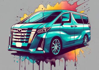 t-shirt design featuring a sporty Toyota Alphard in a minimalist ink drawing style. The design should capture the essence of the urban, with