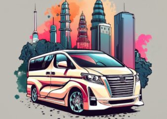 t-shirt design featuring a sporty Toyota Alphard The design should capture the essence of the urban, with a vanishing point perspective and