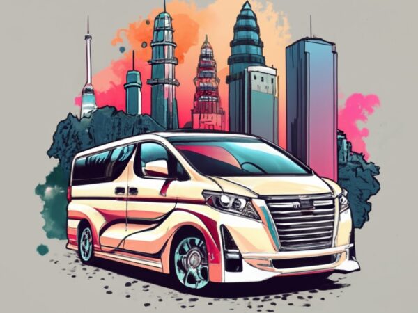 T-shirt design featuring a sporty toyota alphard the design should capture the essence of the urban, with a vanishing point perspective and