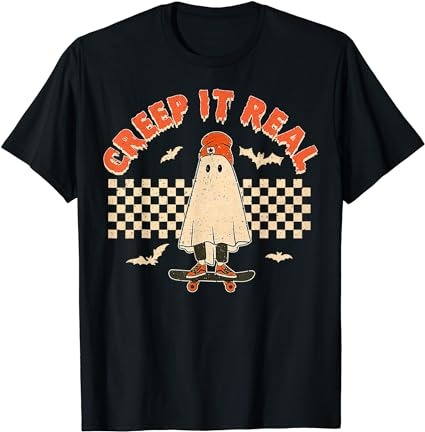 Creep it real skateboarding ghost retro halloween costume t-shirt png file