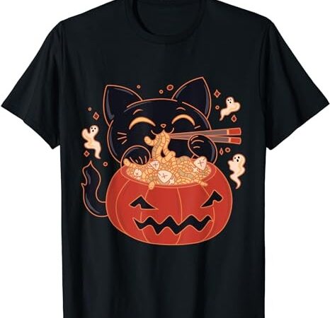 Creepy kawaii cat eating worms ramen noodles halloween kids t-shirt png file