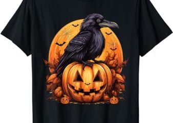 Crow Bird on Pumpkin Crow and Jack o lantern Halloween Party T-Shirt PNG File
