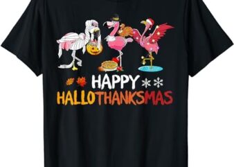 Cute Flamingo HalloThanksmas Happy Halloween Thanksgiving T-Shirt PNG File