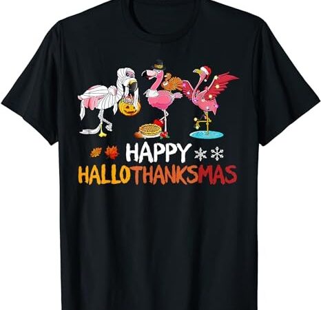 Cute flamingo hallothanksmas happy halloween thanksgiving t-shirt png file