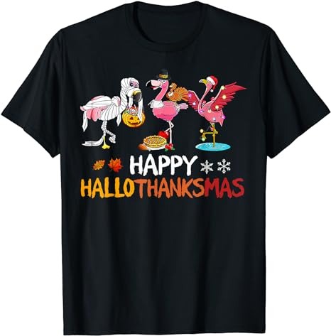 Cute Flamingo HalloThanksmas Happy Halloween Thanksgiving T-Shirt PNG File