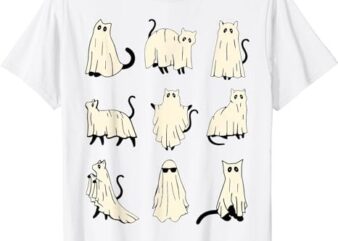 Cute Ghost Cat Funny Halloween Outfit Costumes Black Cat T-Shirt PNG File