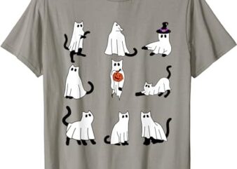 Cute Ghost Cat Funny Halloween Outfit Costumes Black Cat T-Shirt PNG File