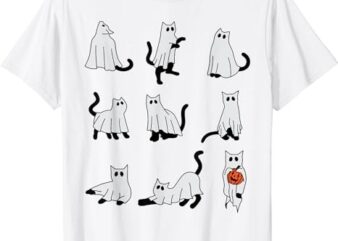 Cute Ghost Cat Funny Halloween Outfit Costumes T-Shirt PNG File