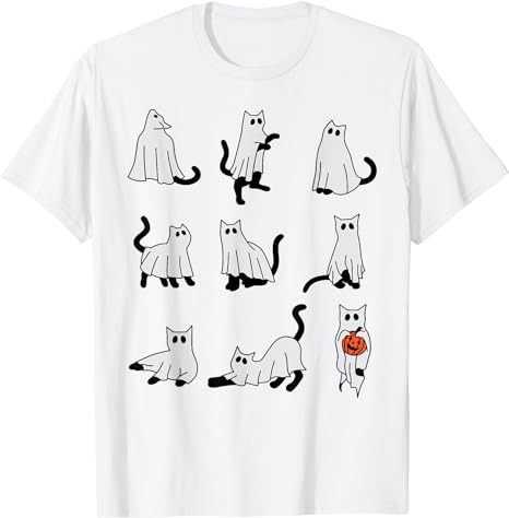 Cute Ghost Cat Funny Halloween Outfit Costumes T-Shirt PNG File