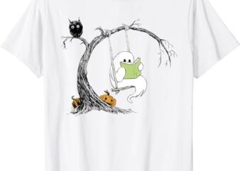 Cute Ghost Costume Reading Book Halloween T-Shirt PNG File
