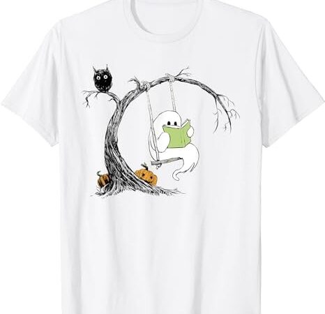 Cute ghost costume reading book halloween t-shirt png file