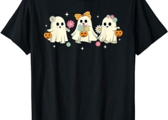 Cute Ghost Groovy Vintage Halloween Spooky Season Floral T-Shirt PNG File