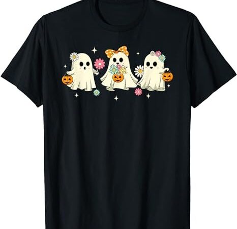 Cute ghost groovy vintage halloween spooky season floral t-shirt png file