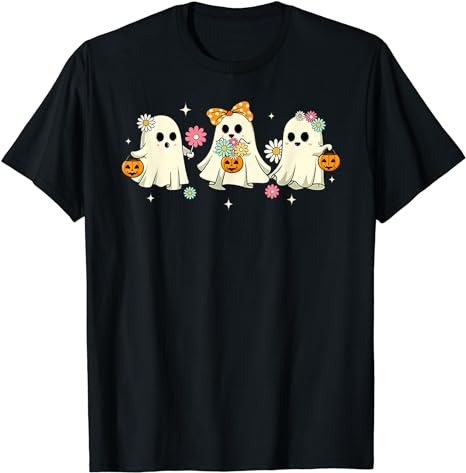 Cute Ghost Groovy Vintage Halloween Spooky Season Floral T-Shirt PNG File