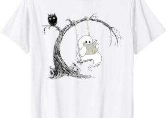 Cute Ghost swinging reading book Halloween ghost costume T-Shirt PNG File