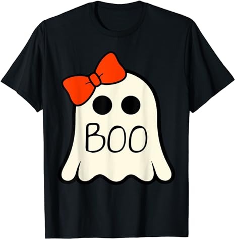 Cute Ghost with Bow Boo Halloween For Girls Kids Toddler T-Shirt PNG File