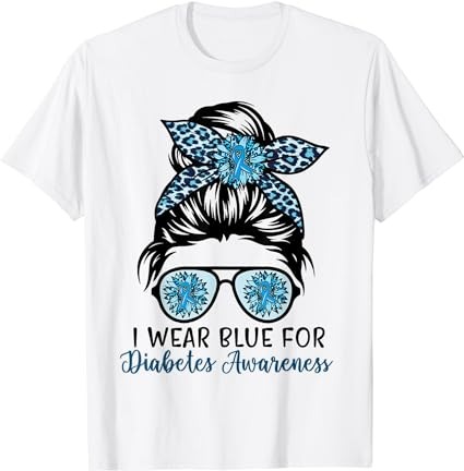 Cute i wear blue for diabetes awareness, leopard messy bun t-shirt png file Cute i wear blue for diabetes awareness, leopard messy bun t-shirt png file