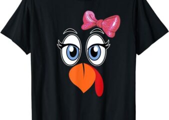 Cute Pink Bow Turkey Face Thanksgiving Costume T-Shirt