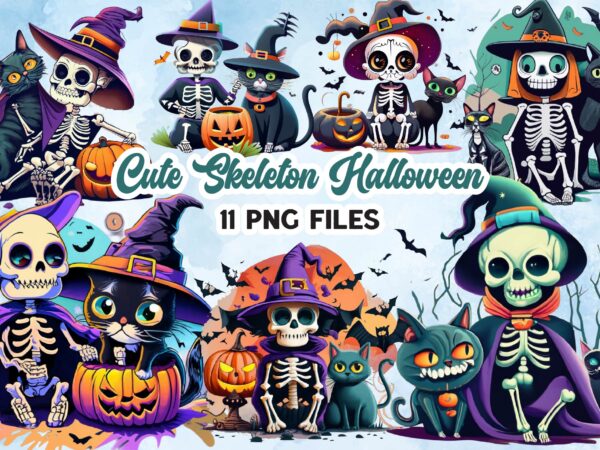 Cute skeleton halloween clipart t shirt vector file