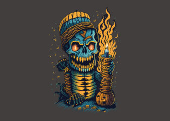 Spooky Cute Mummy Skull Halloween Ghost t shirt template vector