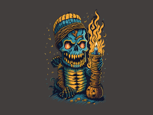Spooky cute mummy skull halloween ghost t shirt template vector