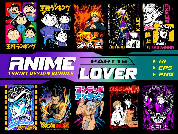 Populer anime lover tshirt design bundle illustration part 16
