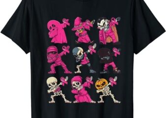 Dabbing Halloween Skeleton Pumpkin Breast Cancer Awareness T-Shirt PNG File