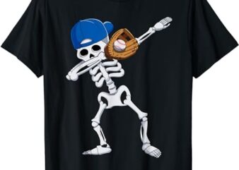 Dabbing Skeleton Baseball Player Halloween For Boys Kids T-Shirt PNG File