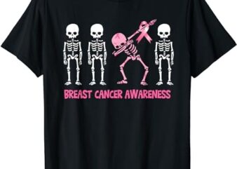 Dabbing Skeleton Pink Ribbon Breast Cancer Halloween T-Shirt PNG File