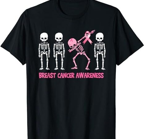 Dabbing skeleton pink ribbon breast cancer halloween t-shirt png file