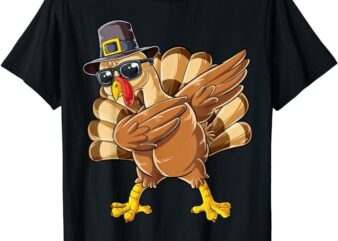 Dabbing Turkey Thanksgiving Day Pilgrim Boys Girls Funny Dab T-Shirt