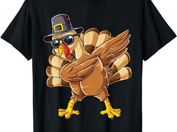 Dabbing turkey thanksgiving day pilgrim boys girls funny dab t-shirt