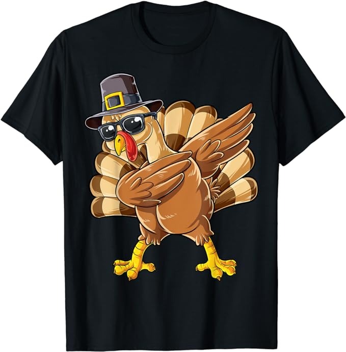 Dabbing Turkey Thanksgiving Day Pilgrim Boys Girls Funny Dab T-Shirt
