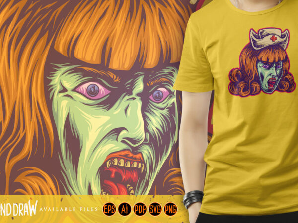 Dark horrifying monster nurse head t shirt vector illustration