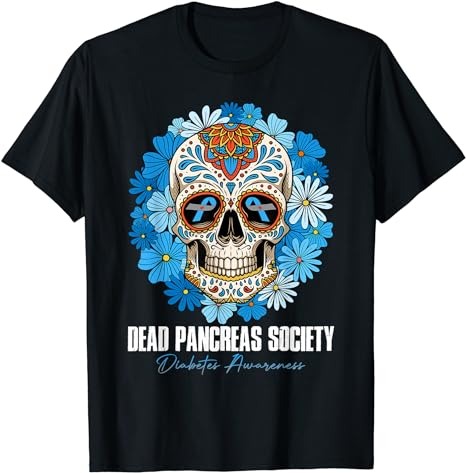Dead Pancreas Society Diabetes Awareness Floral Sugar Skull T-Shirt PNG File