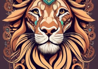 Design a striking T-shirt featuring a majestic lion as the central focus PNG File