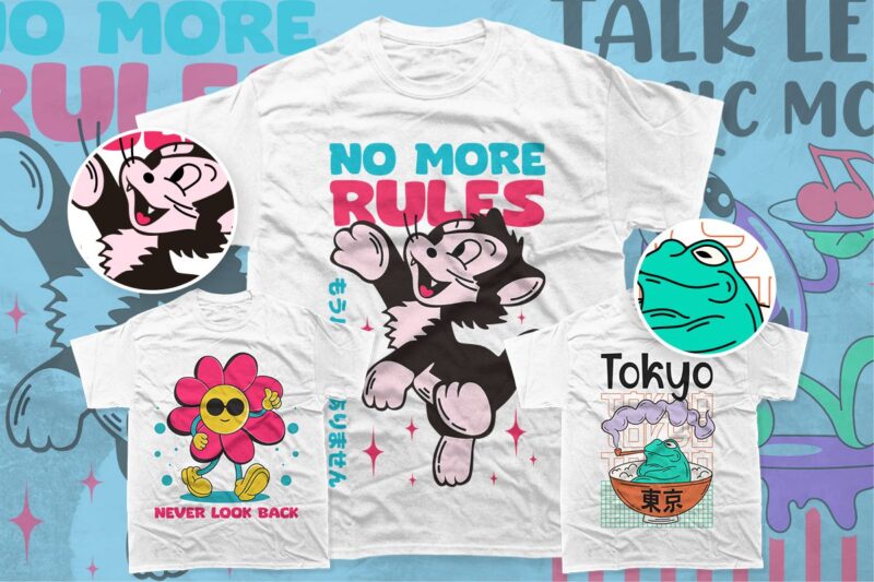 Funny Pop Culture Cartoon T-shirt Designs Bundle