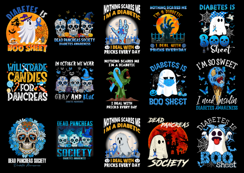 15 Diabetes Awareness Halloween Shirt Designs Bundle For Commercial Use, Diabetes Awareness Halloween T-shirt, Diabetes Awareness Halloween png file, Diabetes Awareness Halloween digital file, Diabetes Awareness Halloween gift, Diabetes Awareness