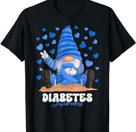 Diabetes awareness month blue ribbon gnome t-shirt