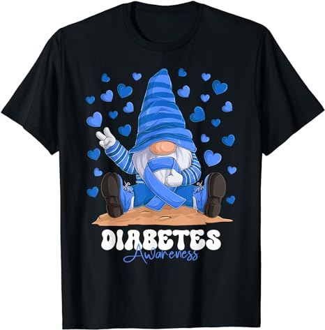 Diabetes Awareness Month Blue Ribbon Gnome T-Shirt