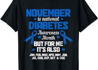 Diabetes Awareness Month Blue Ribbon Type 1 Diabetic T1D T-Shirt PNG File