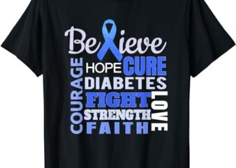 Diabetes Awareness T Shirt Blue Ribbon Diabetes Word Shirt