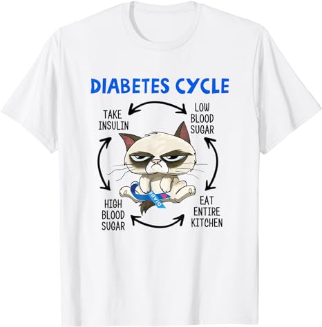 Diabetes Cycle Funny Cat Awareness Insulin Grumpy Warrior T-Shirt