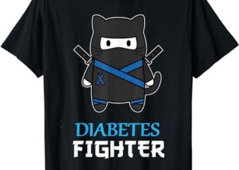 Diabetes Fighter Cat Ninja Awareness Diabetes Type 1 T-Shirt
