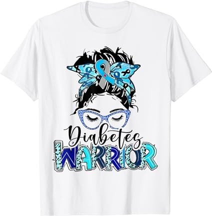 Diabetes warrior messy bun blue ribbon diabetes awareness t-shirt png file