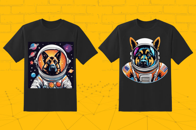 Astronaut Dog in Space Clipart Illustration Bundle for Print on Demand Design